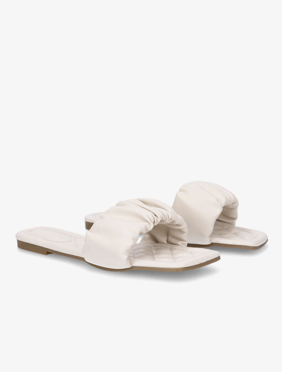 Claquettes froncées en simili - Beige - 4