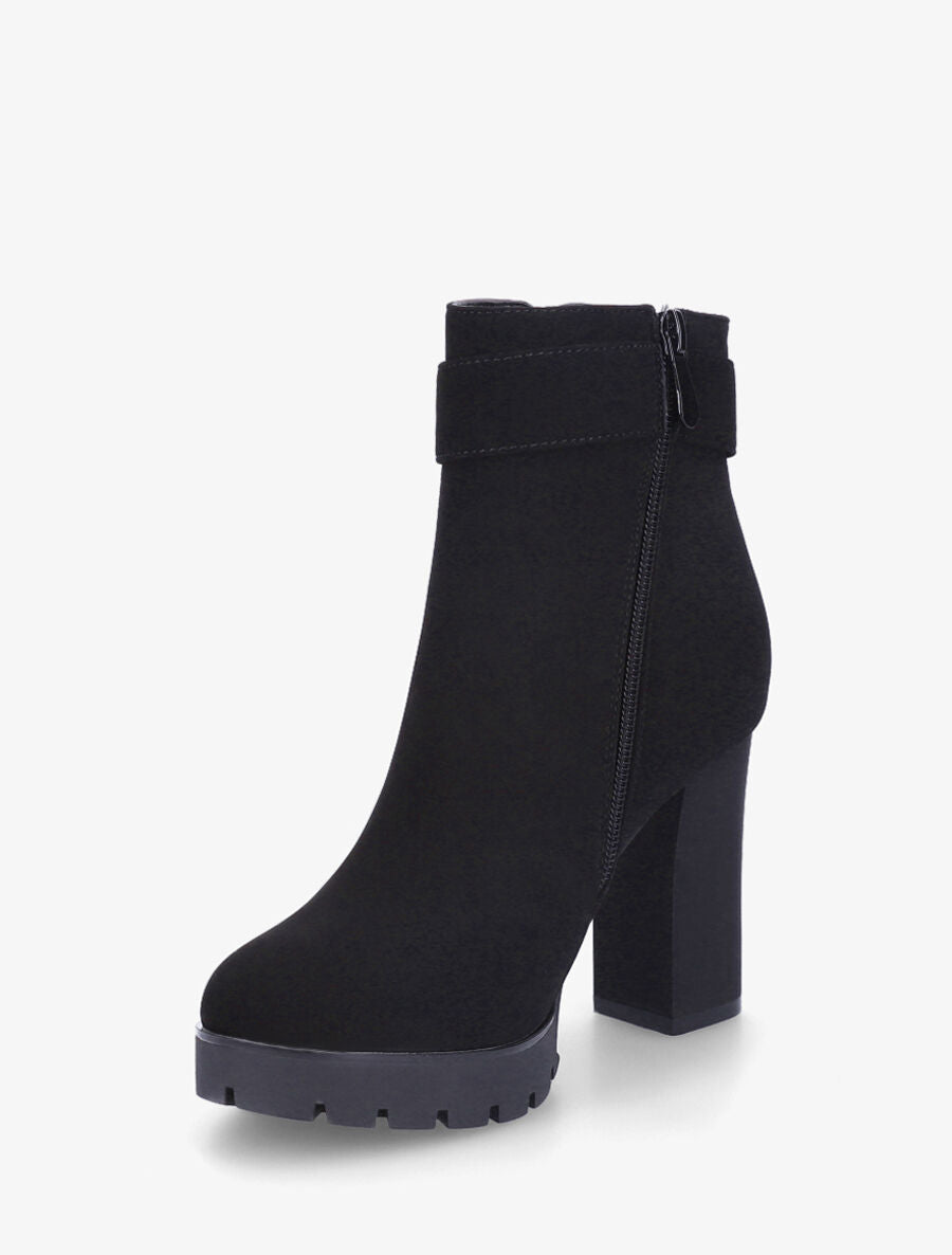 Bottines en suédine à talon haut et strass - Noir - 3