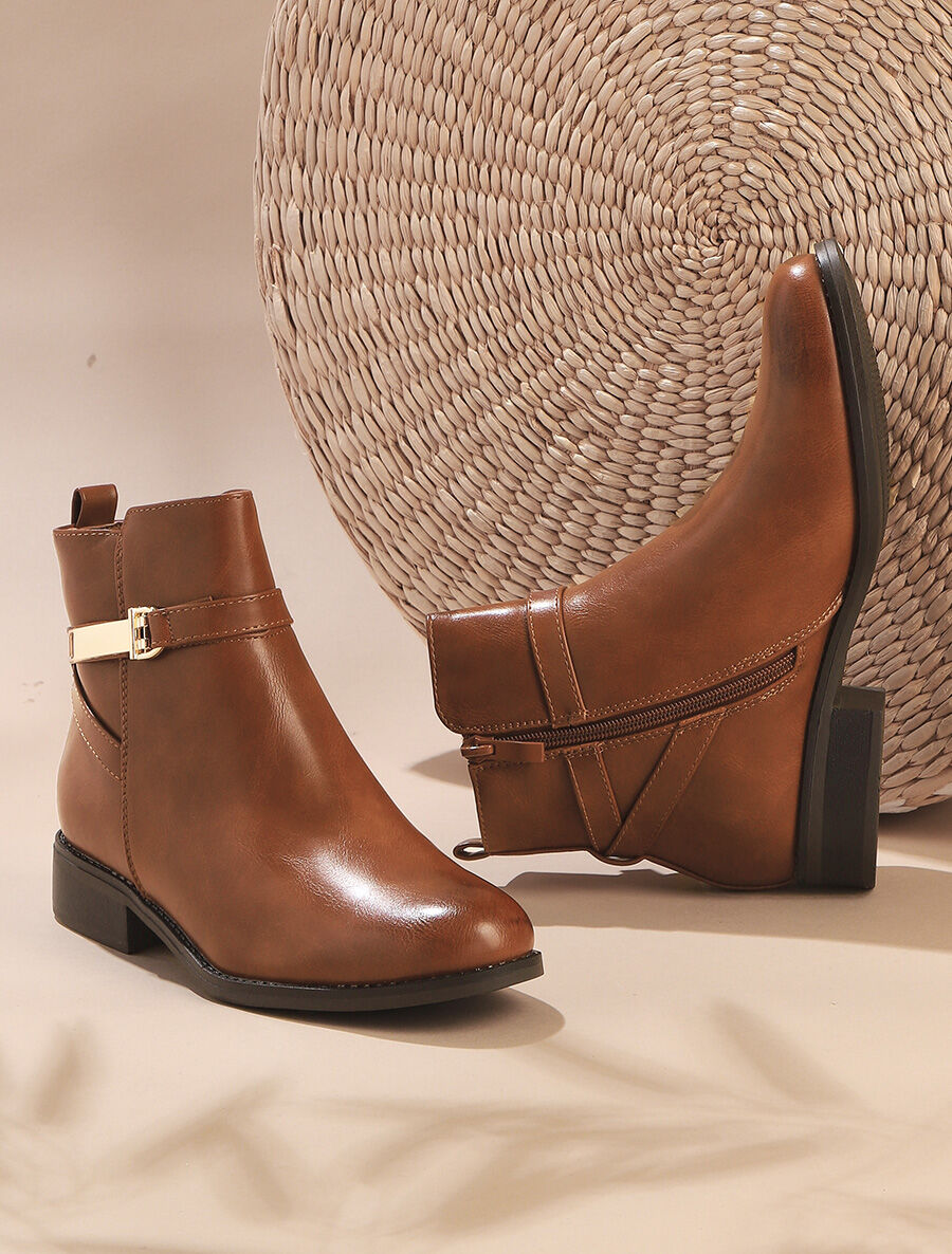 Bottines à boucle - Camel - 1