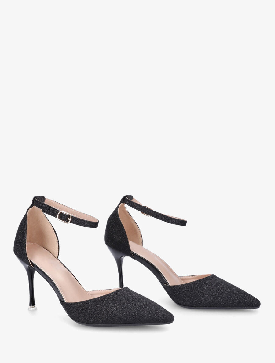 Sandales à talon aiguille et paillettes - Noir - 4
