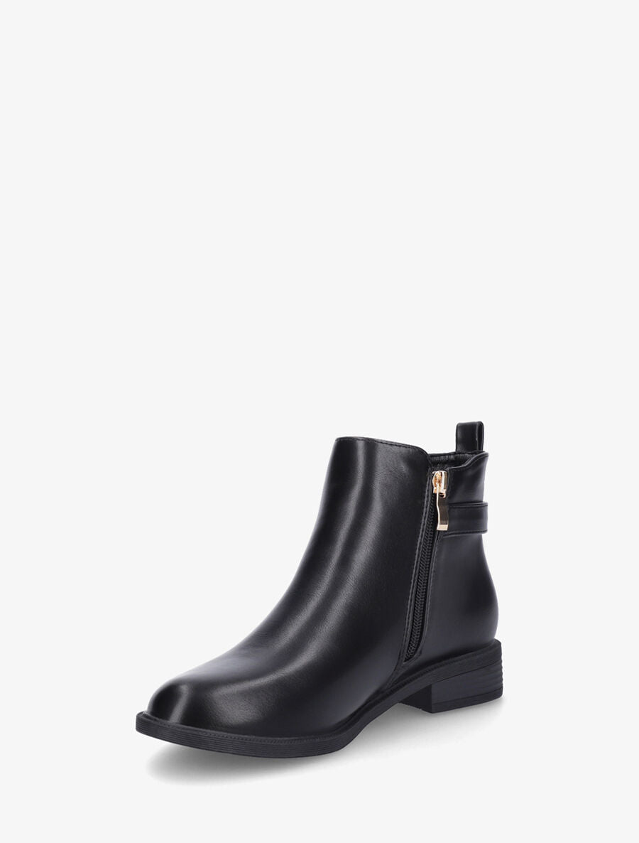 Bottines plates en simili et sanglées - Noir - 3