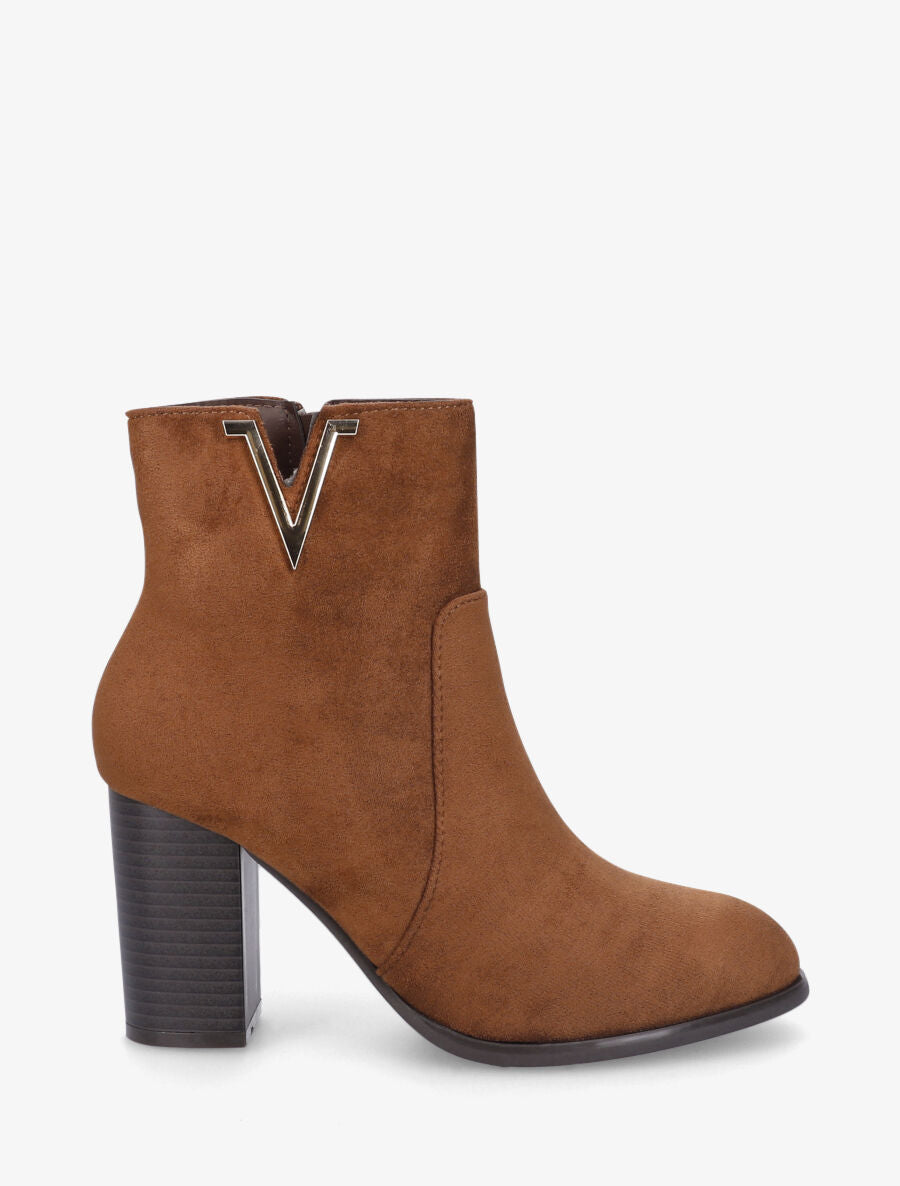 Bottines à talon en suédine - Camel - 1
