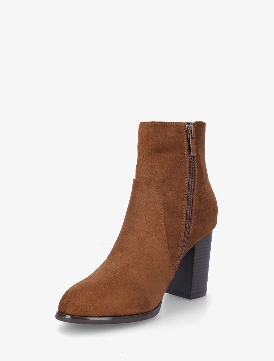 Bottines à talon en suédine - Camel - 3