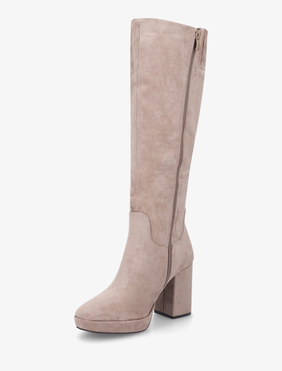 Bottes à talon et plateforme en suédine - Taupe - 3