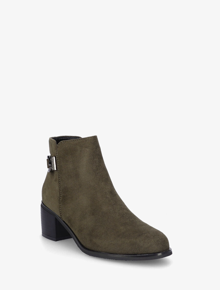 Bottines en suédine à boucle et strass - Kaki - 2