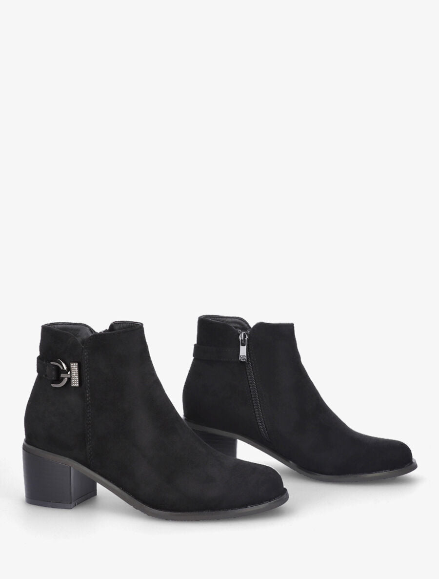 Bottines en suédine à boucle et strass - Noir - 4