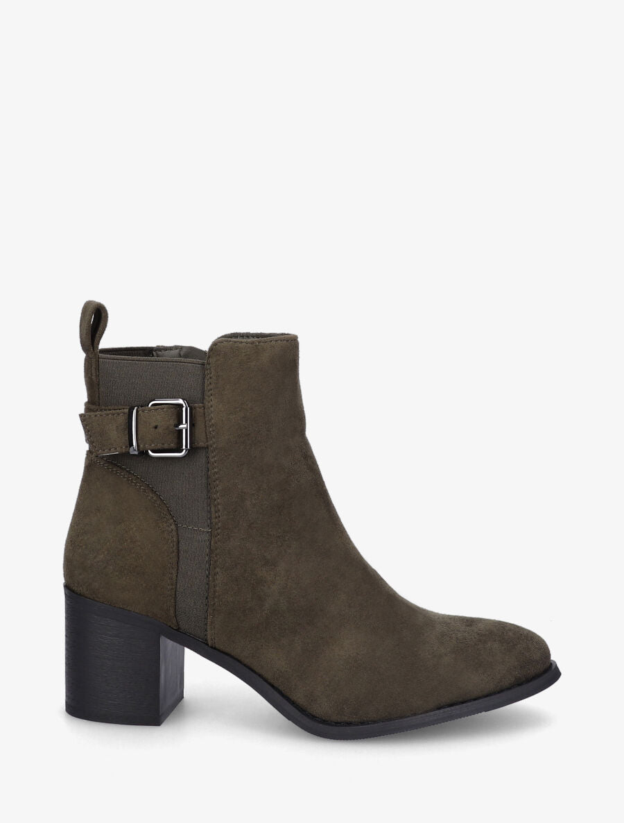 Bottines à boucle en suédine - Kaki - 1
