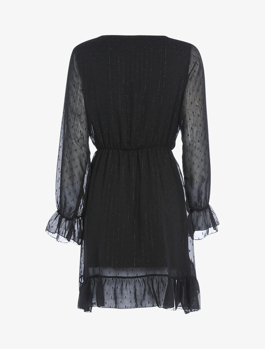 Robe volantée à pois brodés - Noir - 2