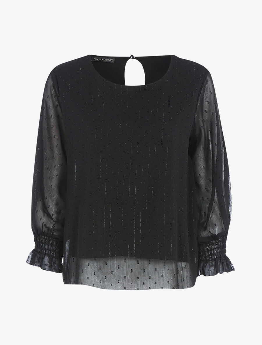 Blouse en voile poignets élastiqués - Noir - 1