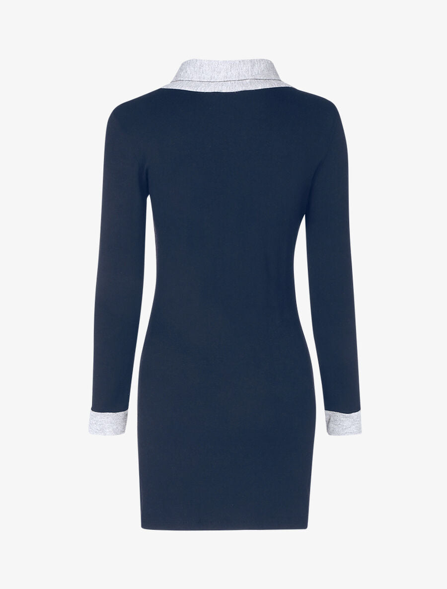 Robe col à revers boutonné - Bleu nuit/gris chiné - 2