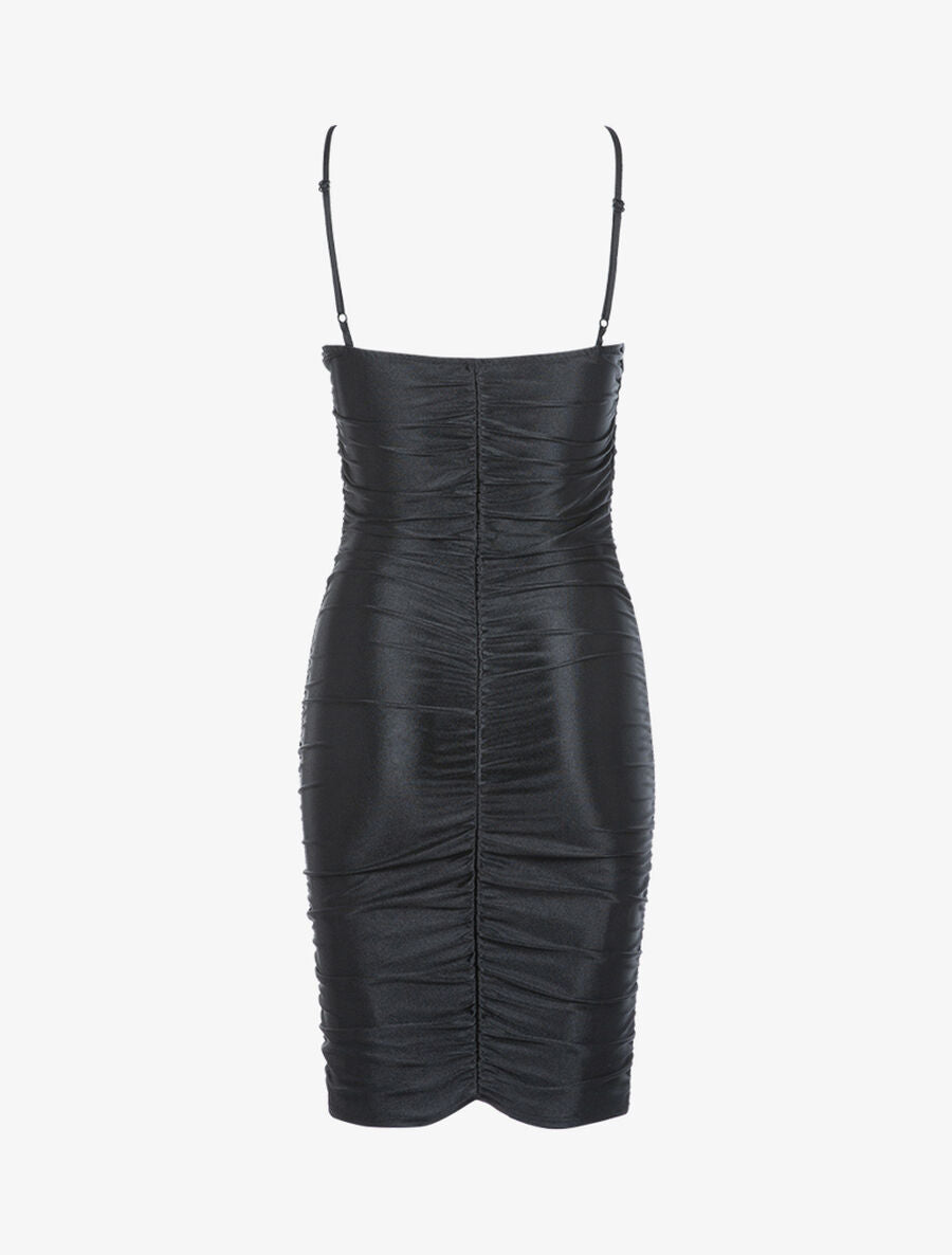 Robe satinée à fronces - Noir - 2