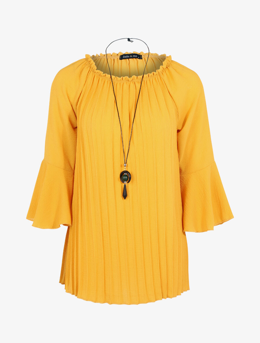 Blouse gaufrée avec sautoir - Jaune - 1