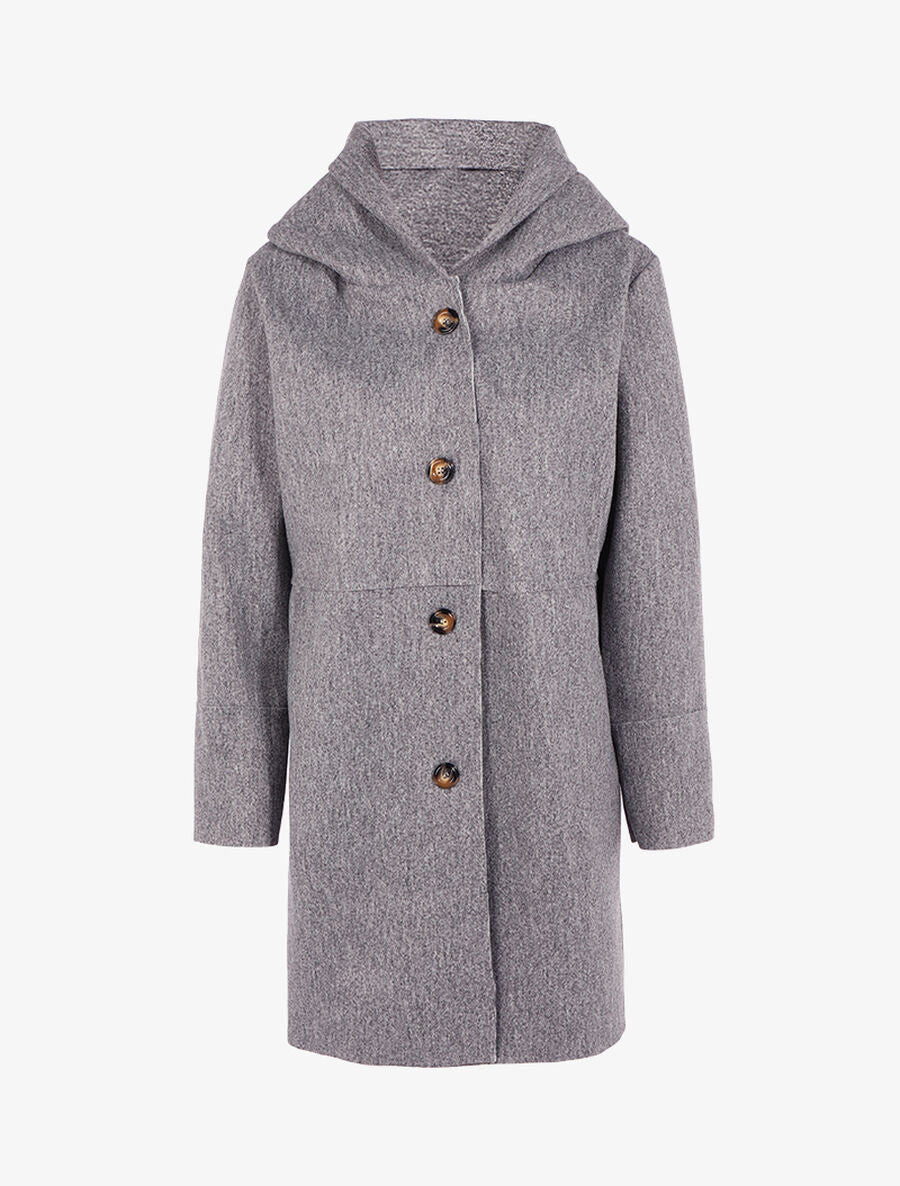 Manteau droit à capuche - Gris chiné - 1