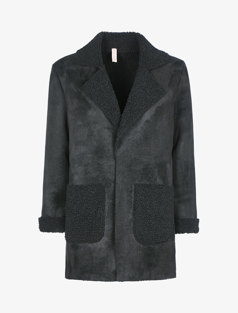 Veste légère style cuir retourné - Noir - 1