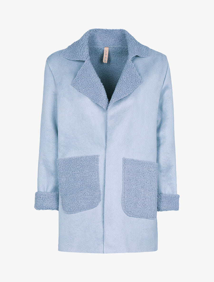Veste légère style cuir retourné - Bleu charrette clair - 1