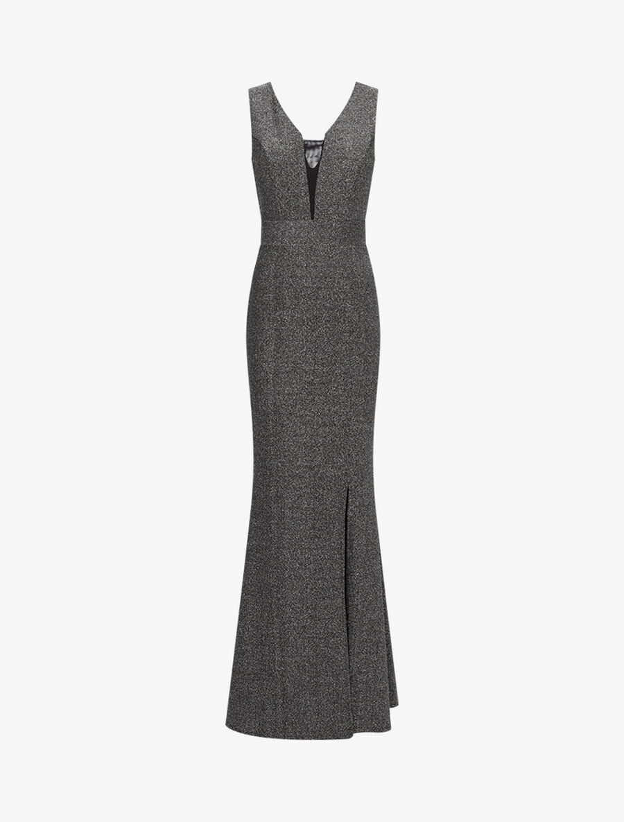 Robe sirène pailleté à décolleté transparent - Argent - 1