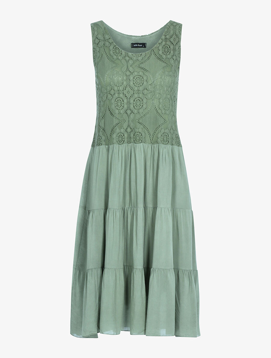 Robe à buste brodé - Kaki - 1