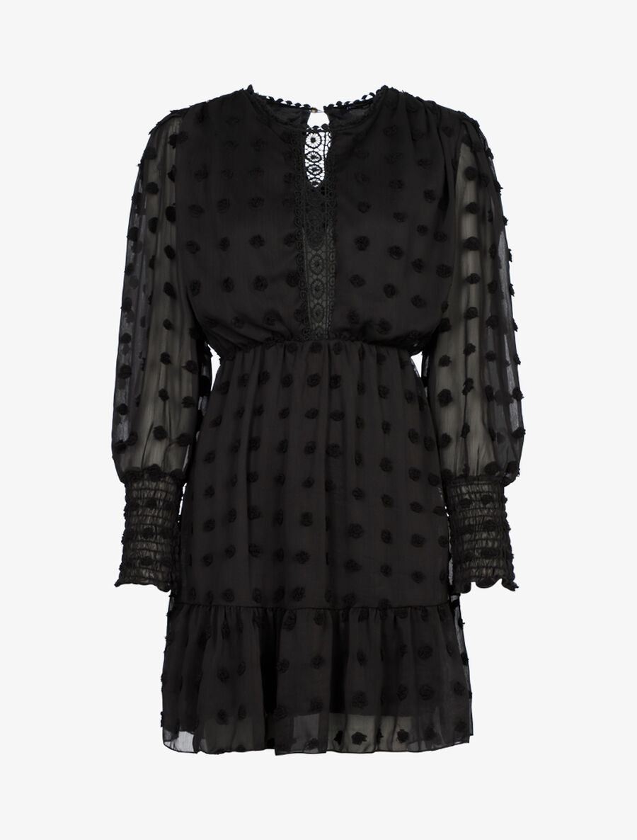 Robe patineuse en voile à reliefs - Noir - 1