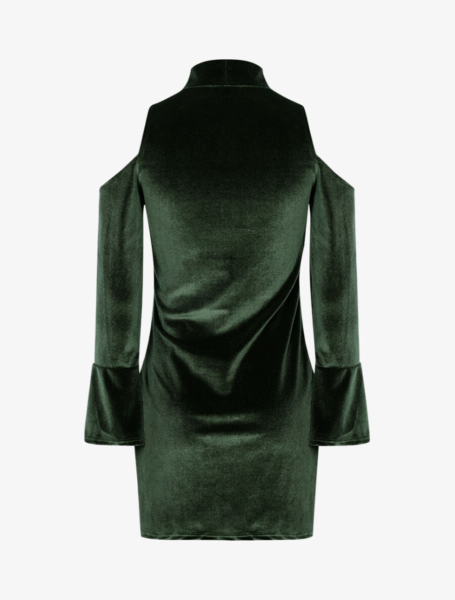 Robe en velours à épaules nues - Vert - 2
