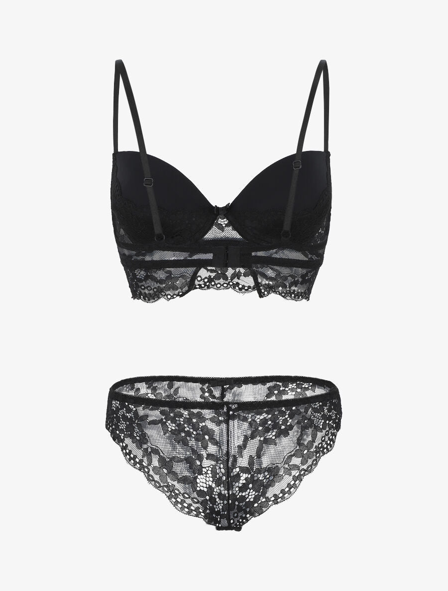 Ensemble lingerie à dentelle fleurie - Noir - 3