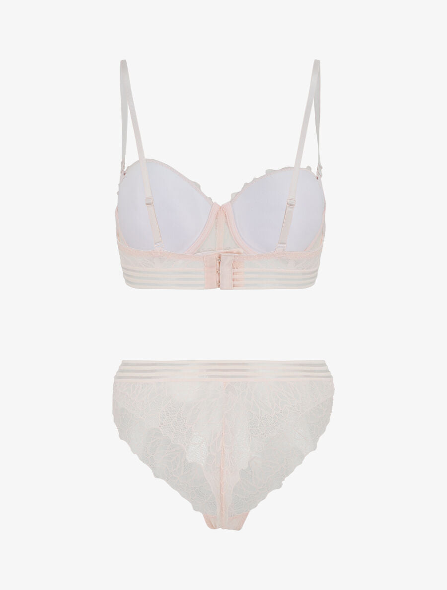 Ensemble push up et tanga en dentelle - Rose - 3