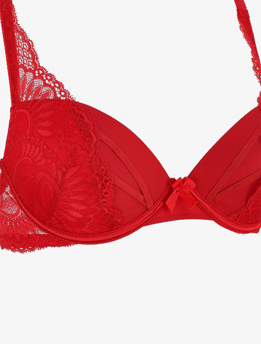 Ensemble push up et culotte ajourée en dentelle - Rouge - 3