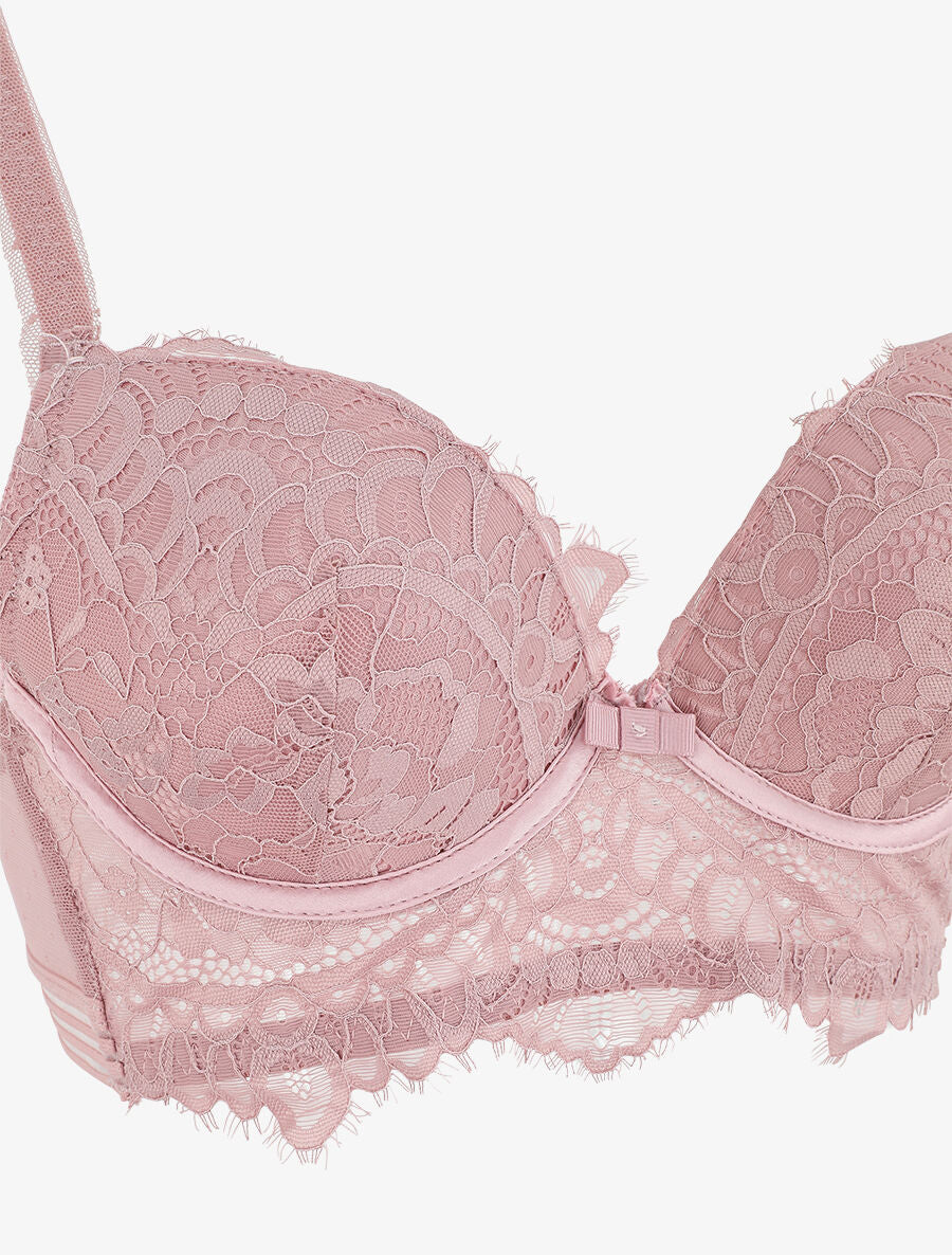 Ensemble push up bande en dentelle - Vieux rose - 4