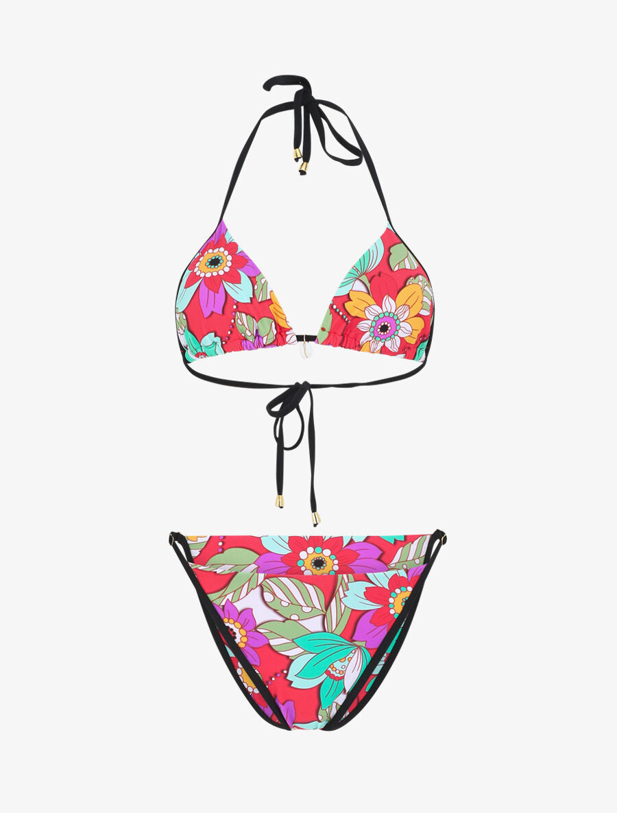 Bikini triangle imprimé fleuri - Rouge - 3