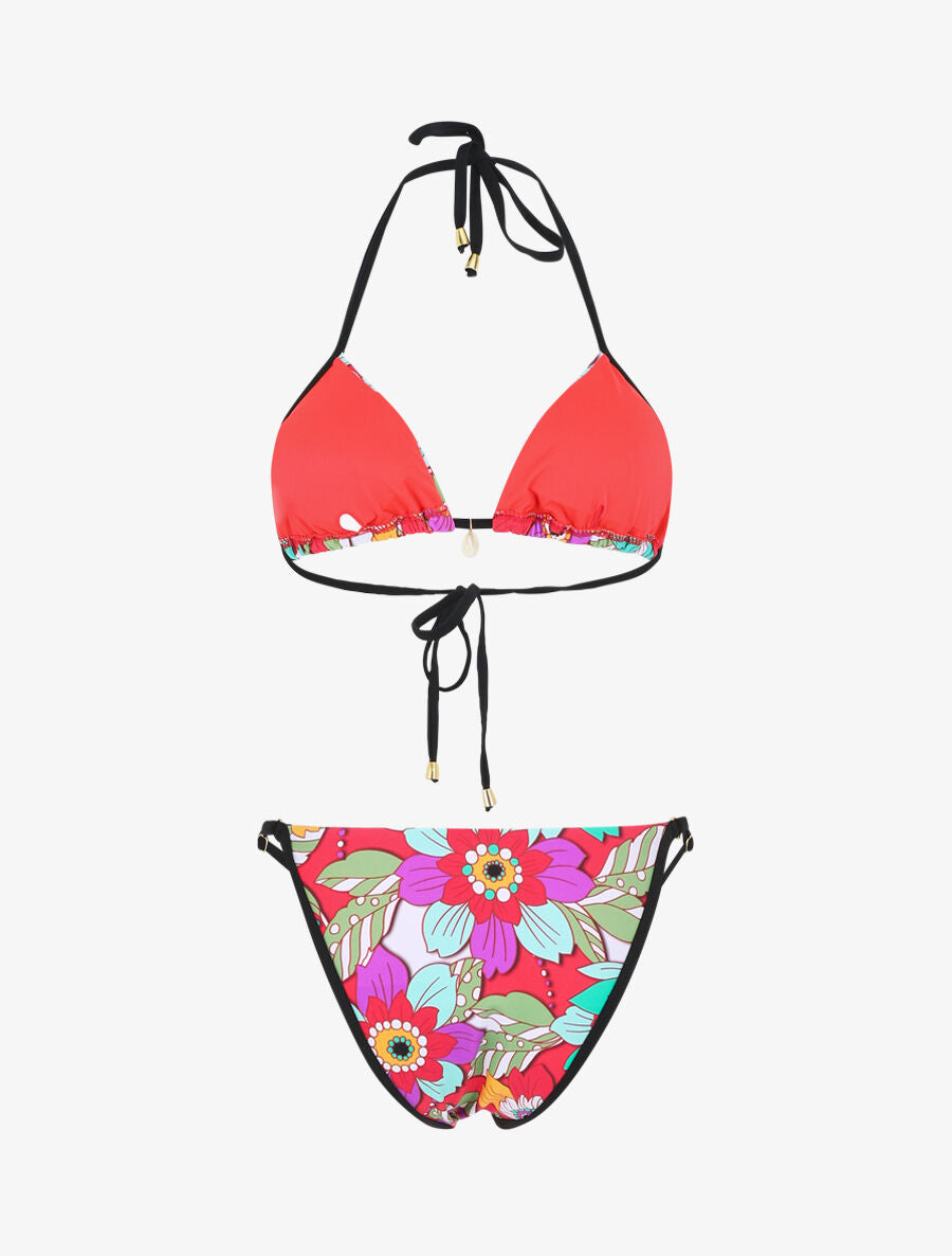 Bikini triangle imprimé fleuri - Rouge - 4