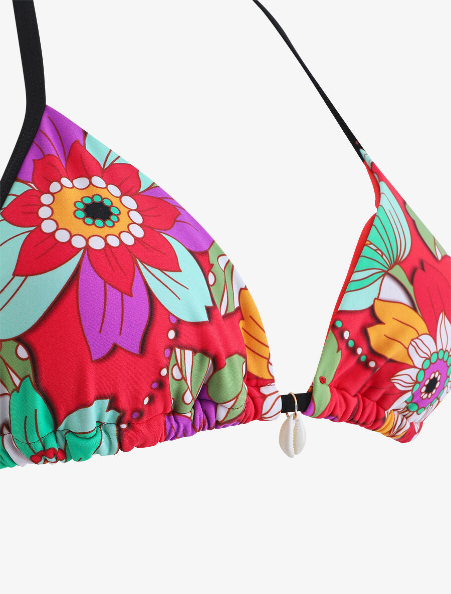 Bikini triangle imprimé fleuri - Rouge - 5