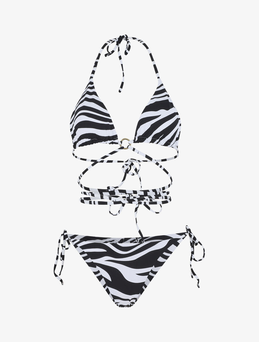 Bikini triangle à nouer imprimé zebré - Noir - 1