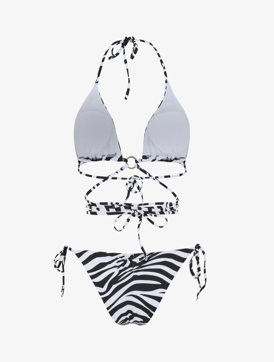 Bikini triangle à nouer imprimé zebré - Noir - 2