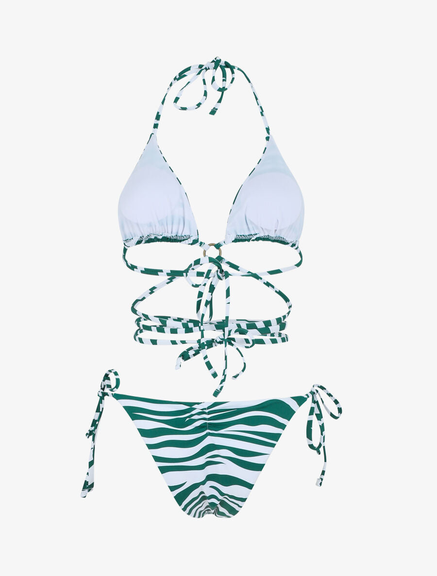 Bikini triangle à nouer imprimé zebré - Vert - 2