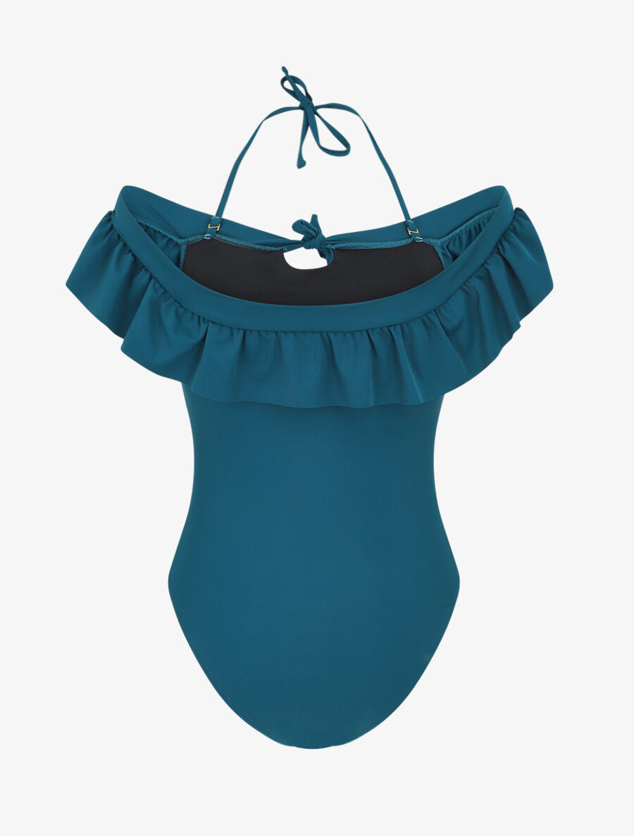 Maillot de bain 1 pièce à volants - Bleu canard - 4