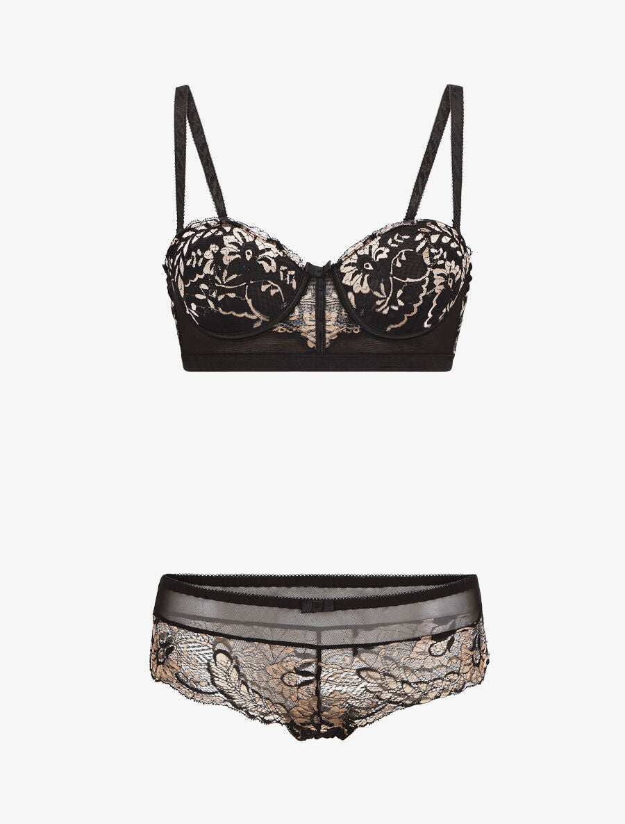 Ensemble push bicolore et shorty en dentelle - Noir - 3