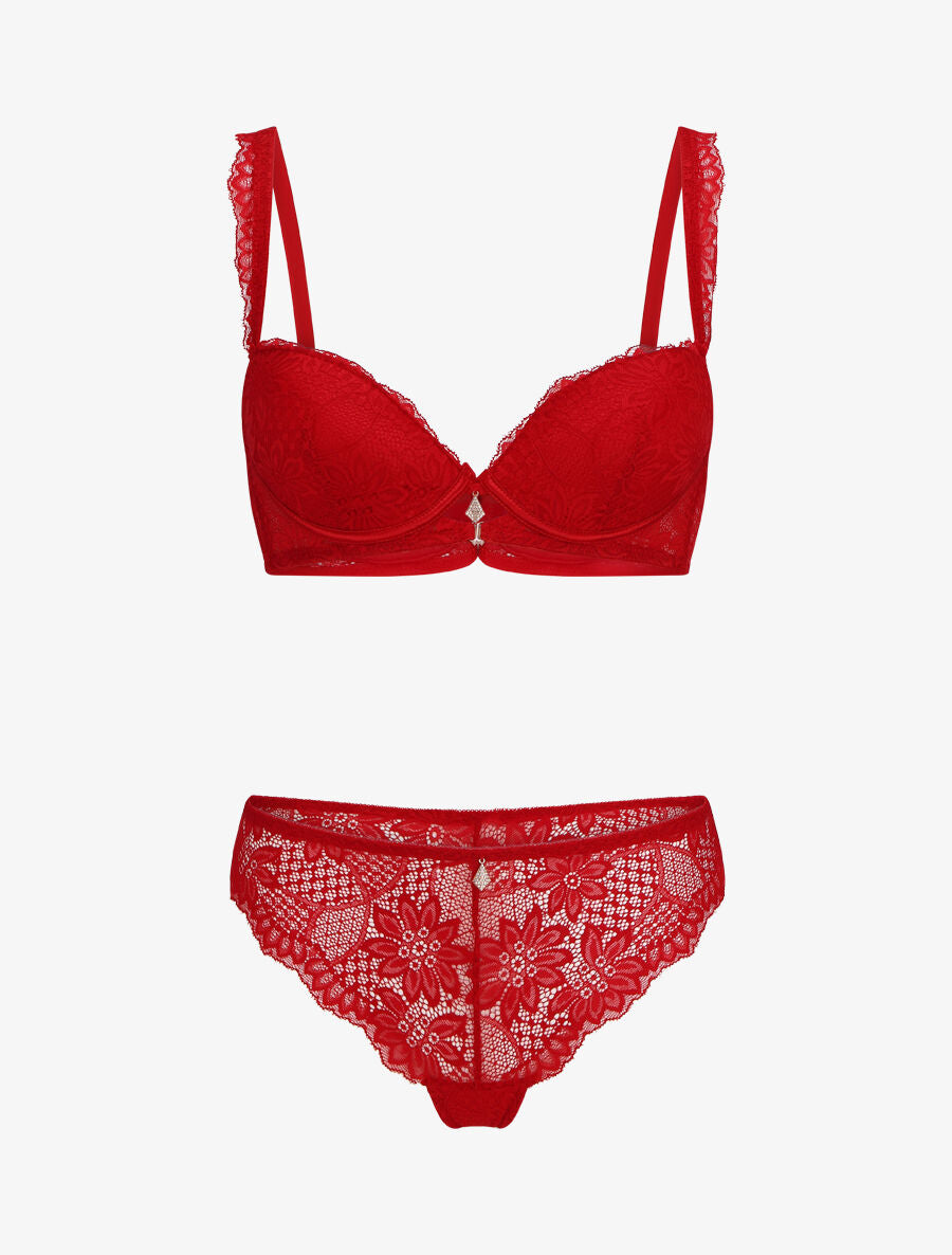 Ensemble soutien-gorge à détail bijou strassé - Rouge - 1