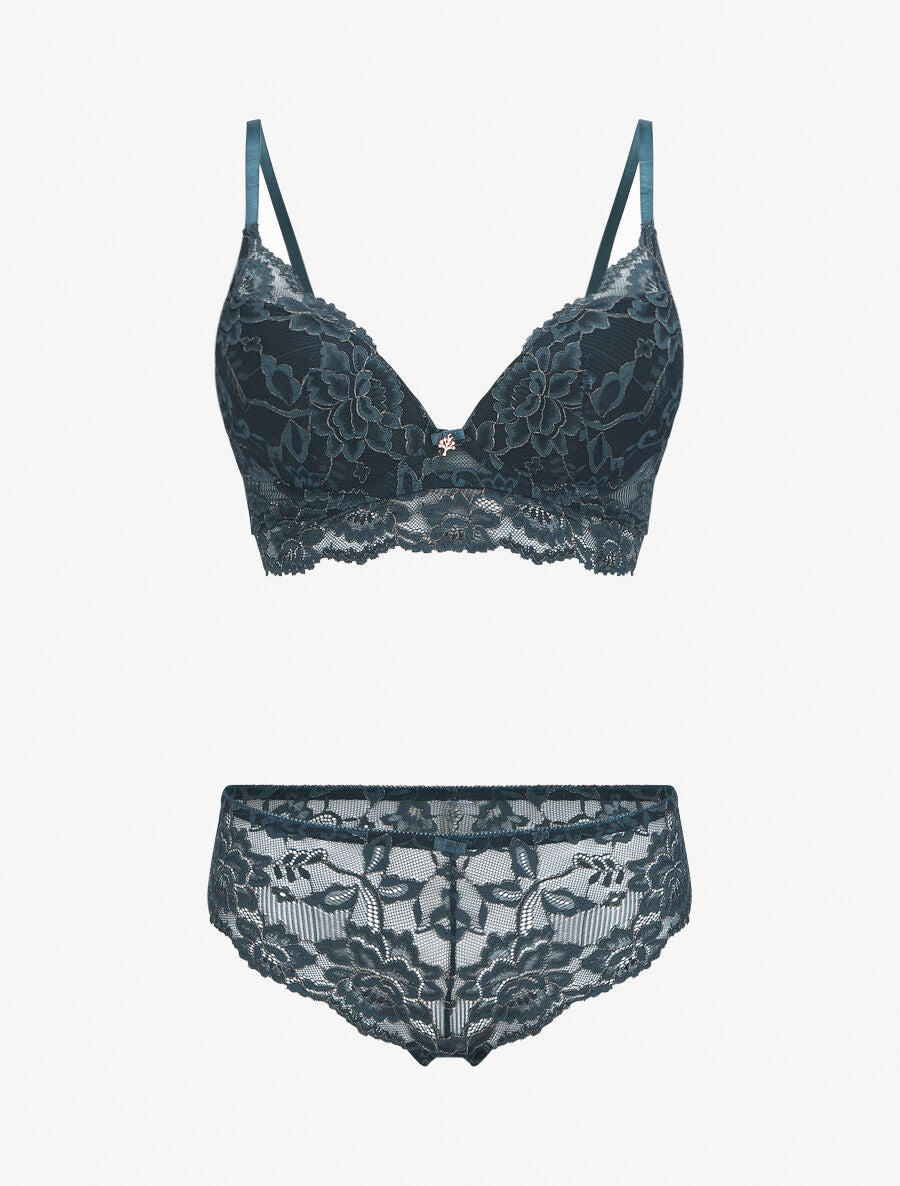 Ensemble lingerie en dentelle irisée - Bleu canard - 3