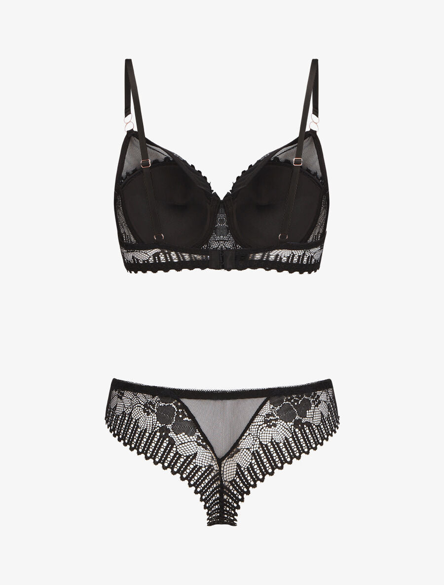 Ensemble soutien-gorge et string en dentelle - Noir - 2