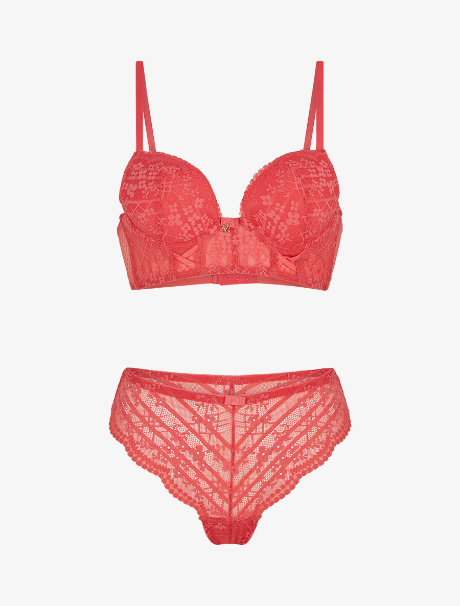 Ensemble soutien-gorge et tanga à bijoux arbre strassé - Corail - 3