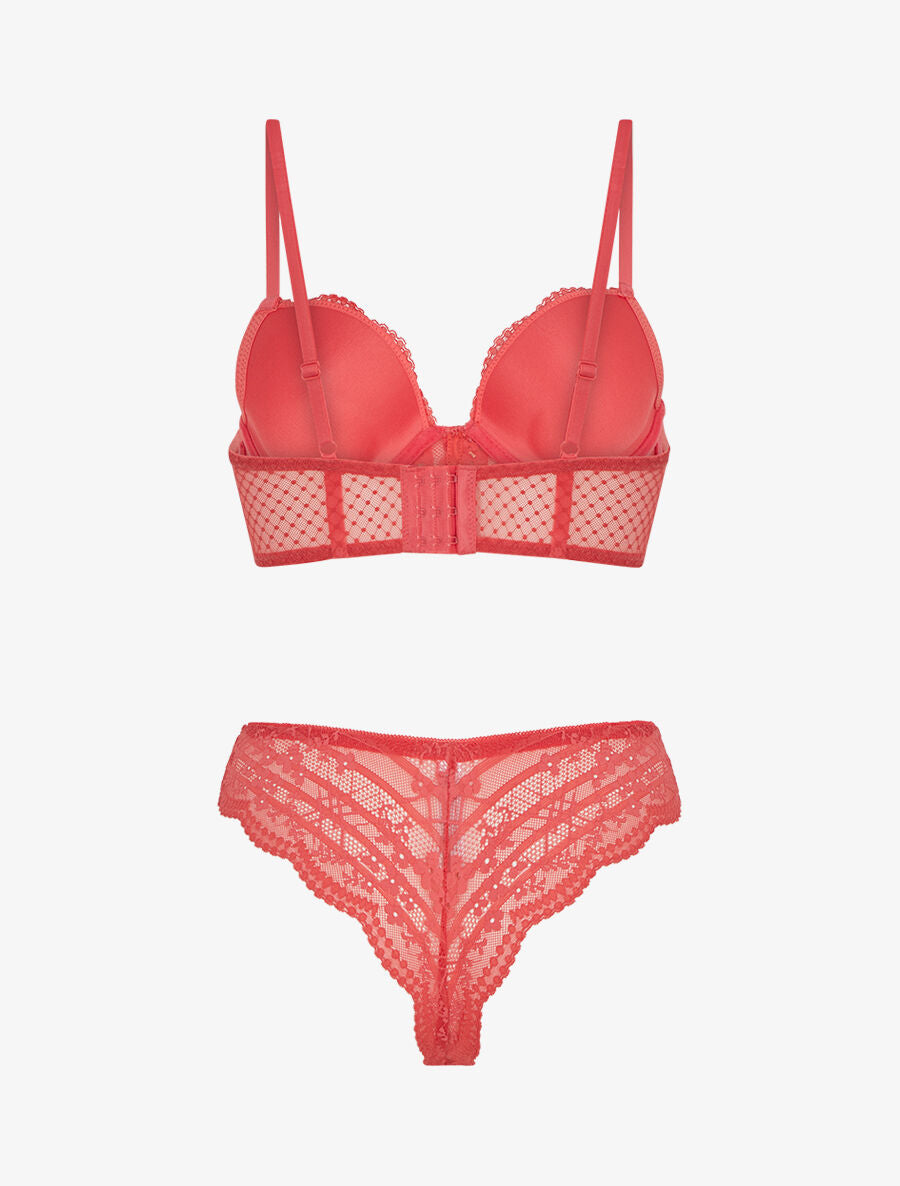 Ensemble soutien-gorge et tanga à bijoux arbre strassé - Corail - 2