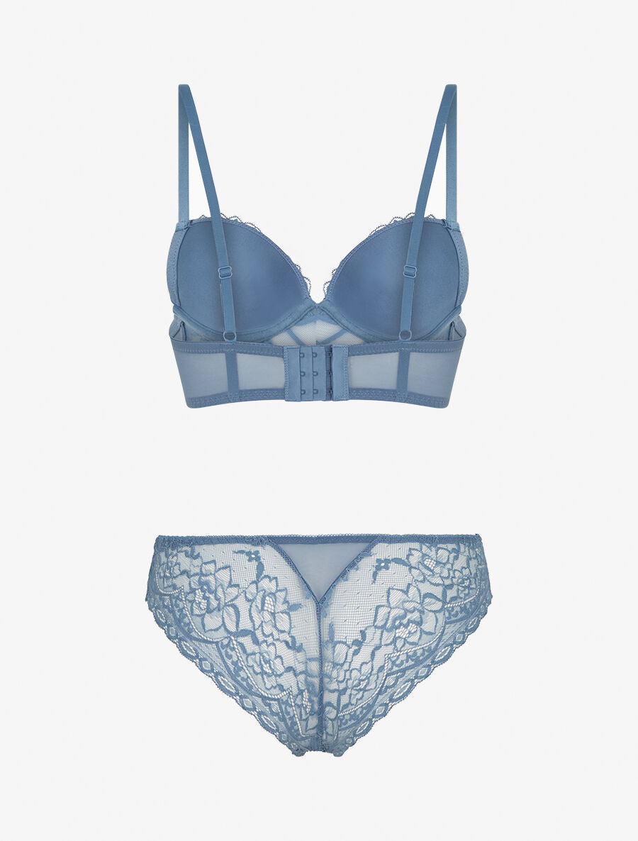 Ensemble soutien-gorge et culotte en dentelle - Bleu - 2