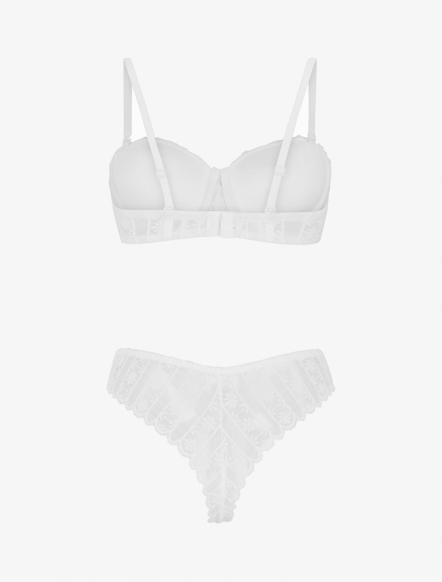 Ensemble soutien-gorge et tanga ajouré en dentelle - Blanc - 2