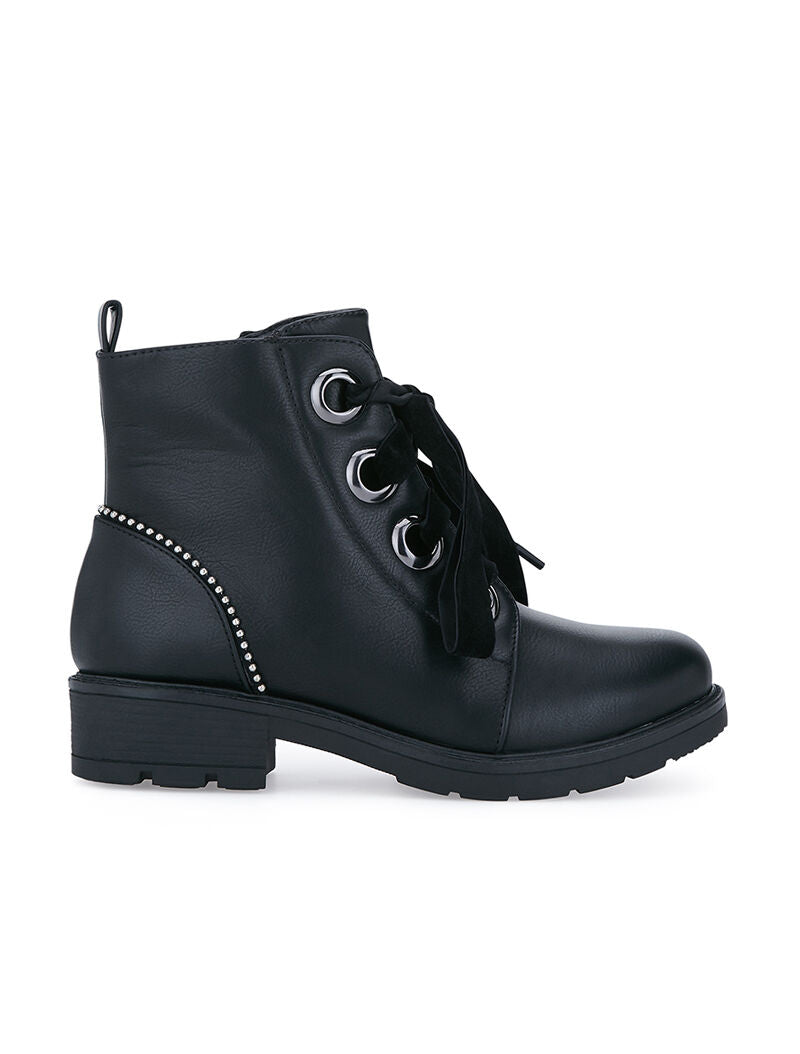 Boots à lacets effet  velours - noir - 1