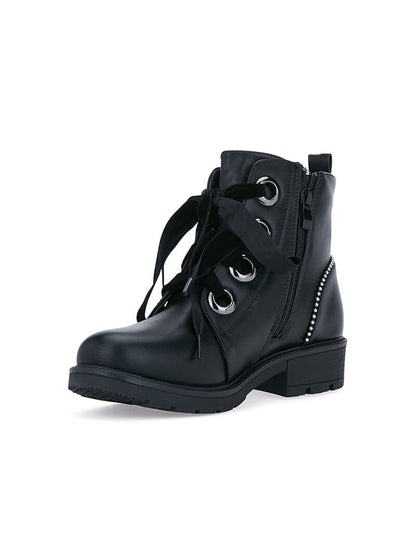 Boots à lacets effet  velours - noir - 3