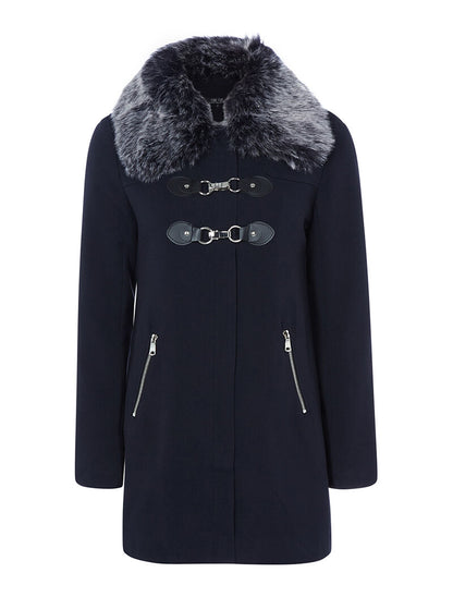 Manteau casual chic intérieur molletonné - bleu nuit - 1