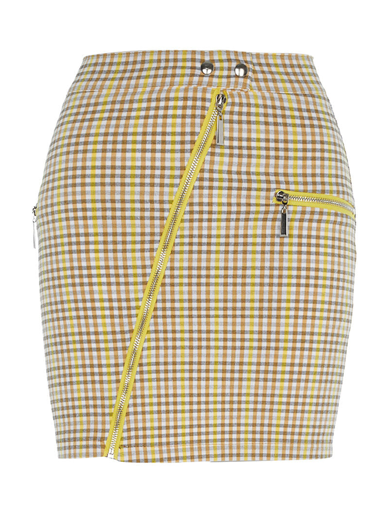 Jupe fermeture zip en biais à carreaux - jaune - 1
