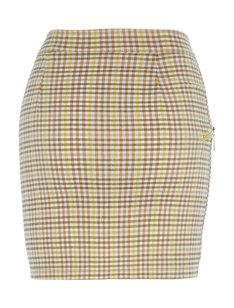 Jupe fermeture zip en biais à carreaux - jaune - 2