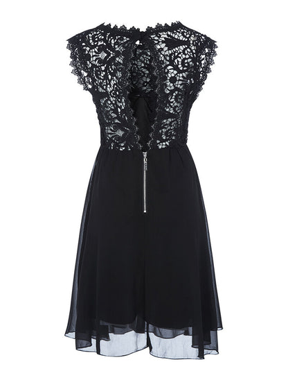Robe patineuse à buste effet dentelle - noir - 2