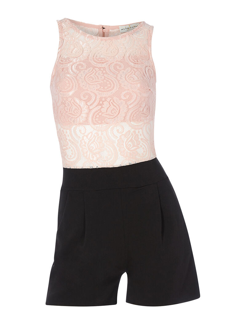Combishort buste ajouré dentelle - rose/noir - 1