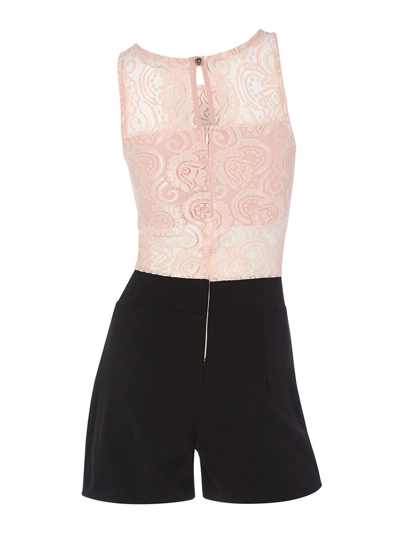Combishort buste ajouré dentelle - rose/noir - 2
